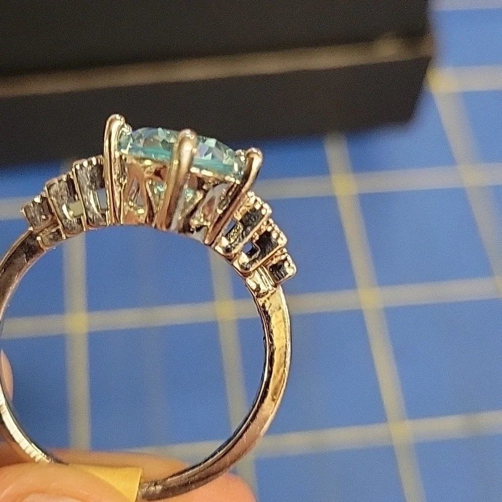 Aquamarine Faux Stone Silver Tone Ring Size 10